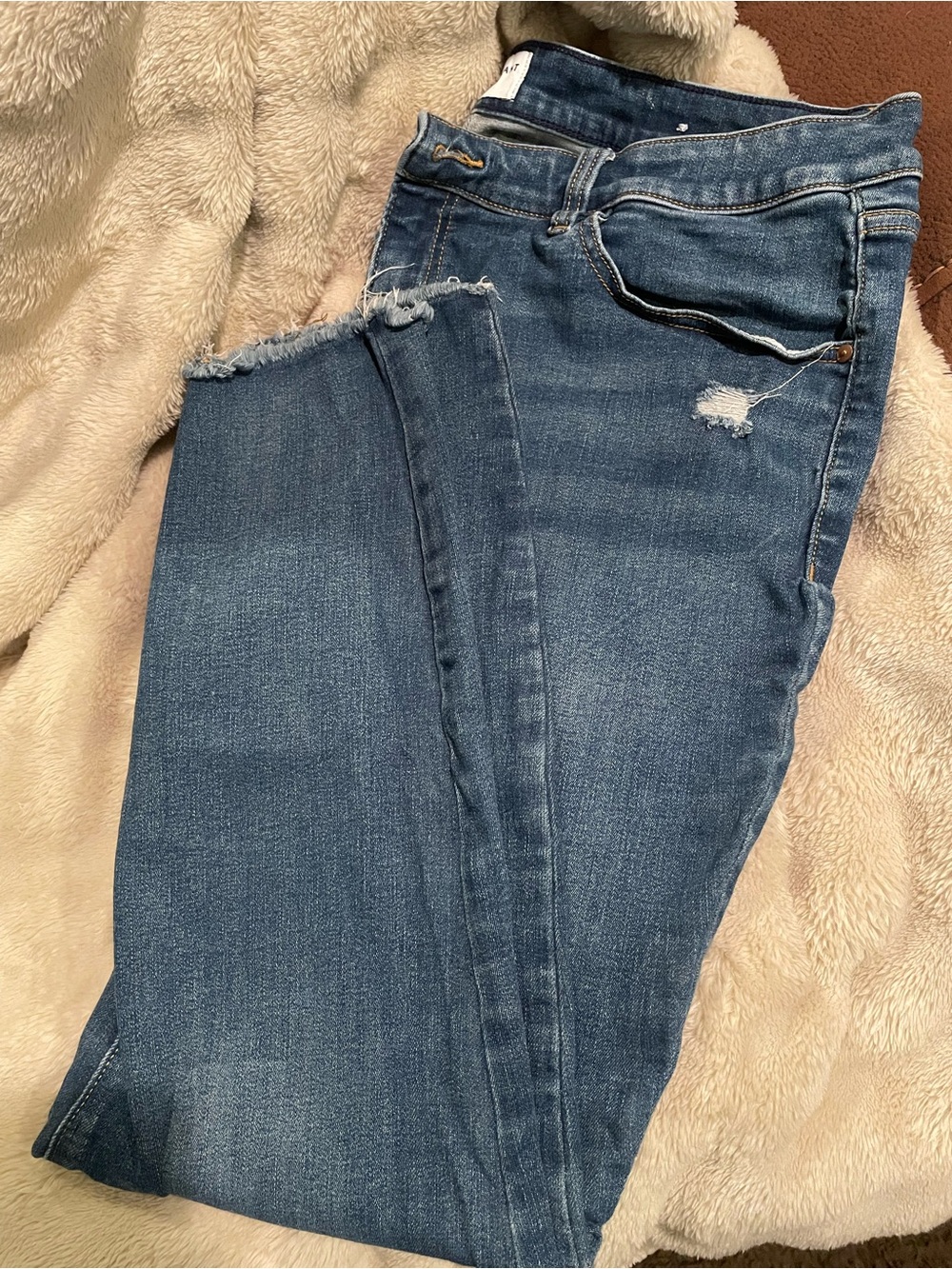 Lane Bryant Blue Skinny Jeans with Frayed Hem